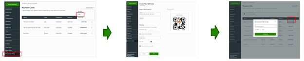 Écran des liens de paiement en ligne de Clover dashboard - créer un code QR