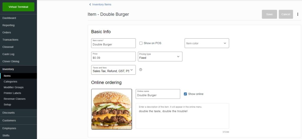 Clover Online Ordering Screenshot