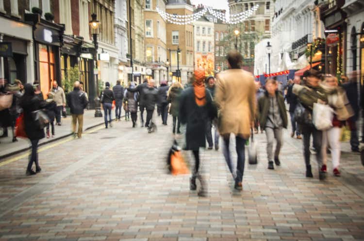 Busy street with holiday shoppers