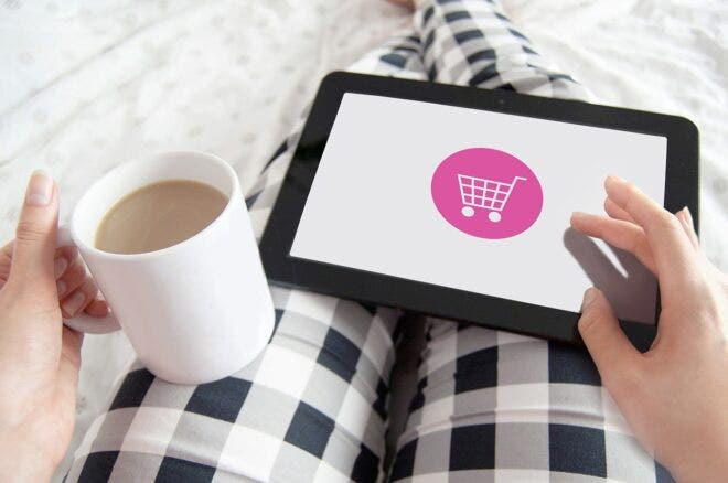 Shopping cart icon on tablet