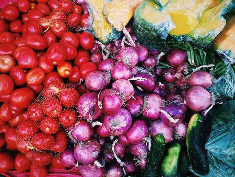 Group of tomatoes and vegetables
