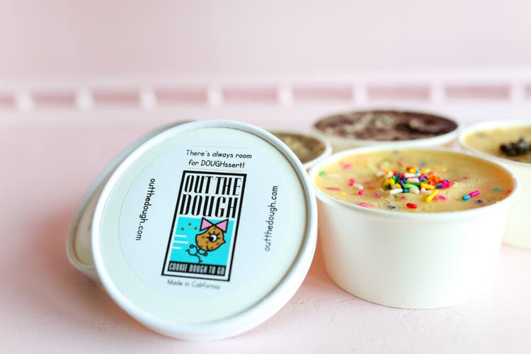 Cups of cookie dough with sprinkles