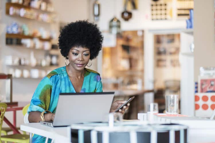 Woman working on a laptop