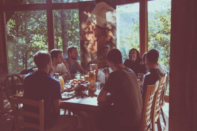 Group sitting in restaurant