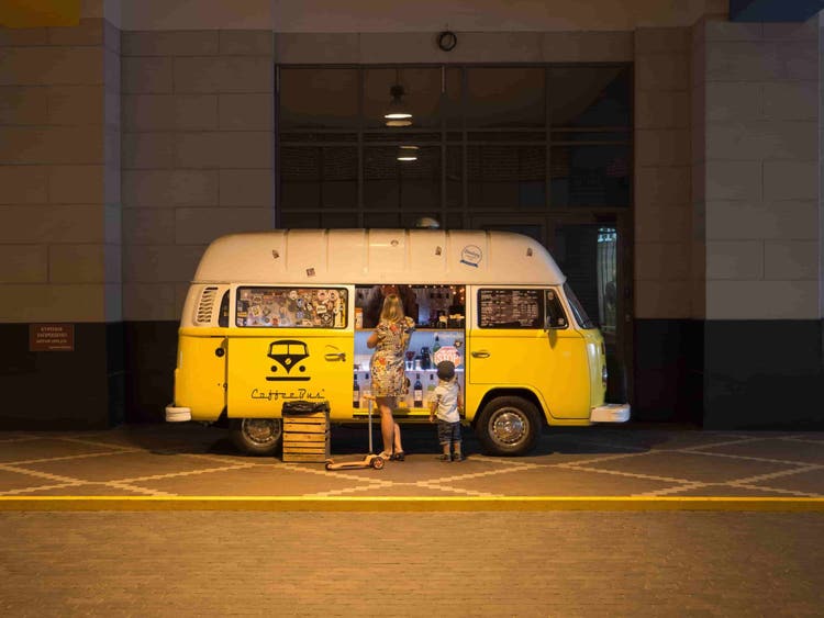 Woman and child at the Coffee Bus