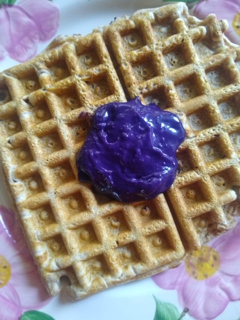 Waffle topped with ube jam