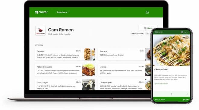 Clover web ordering page for Cam Ramen
