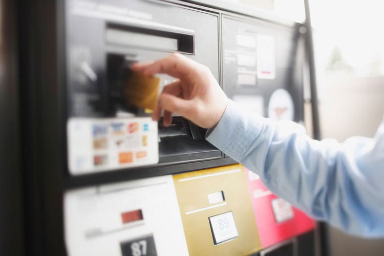Inserting card at gas pump