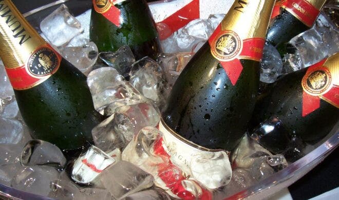 Champagne bottles on ice