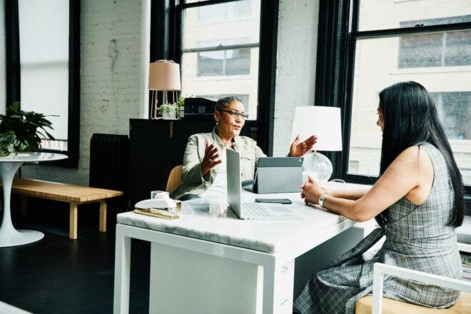 Two women meeting in an office