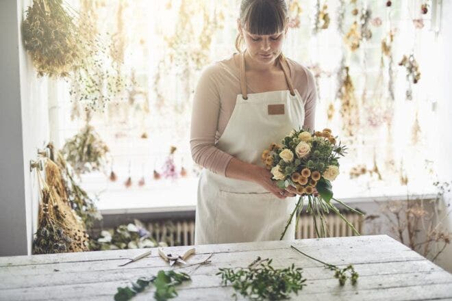 Florist arranging a bouquet