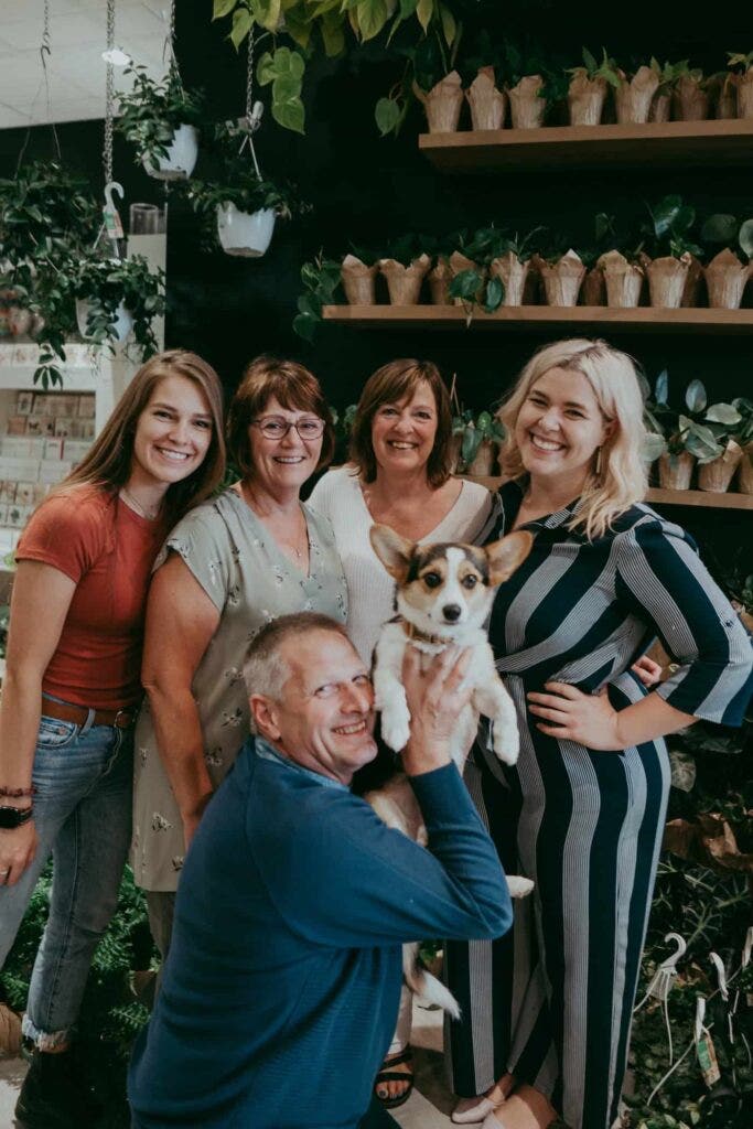 Staff of 3B's Flowers with Edison the Corgi