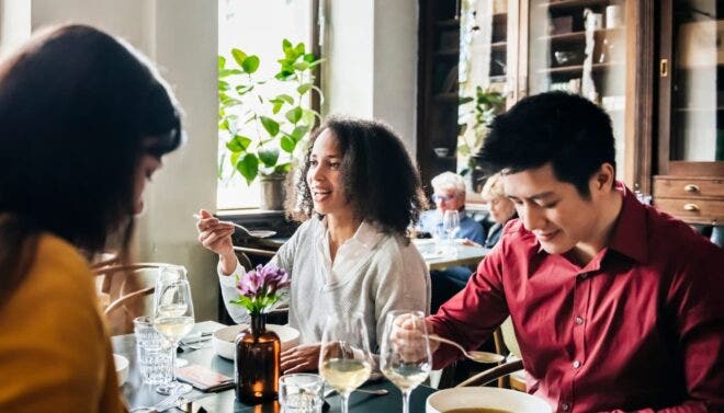Diners eating soup