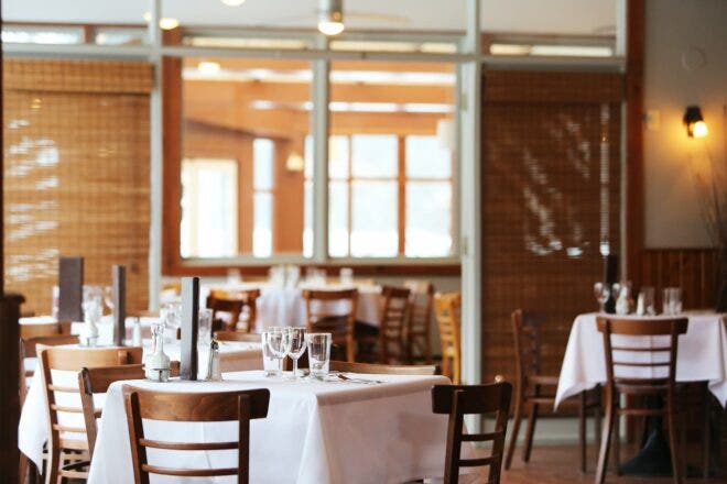 Tables and chairs in a restaurant