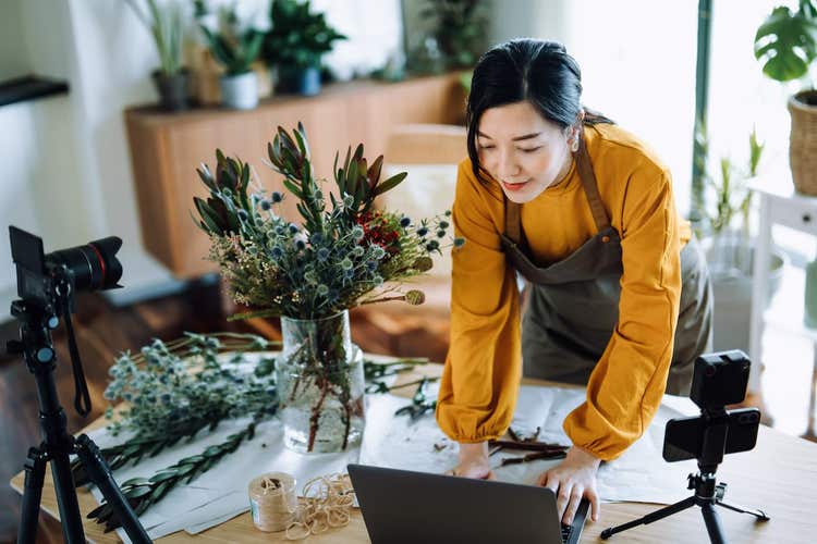 Florist creating video tutorial