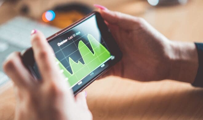 Sales graph on mobile phone