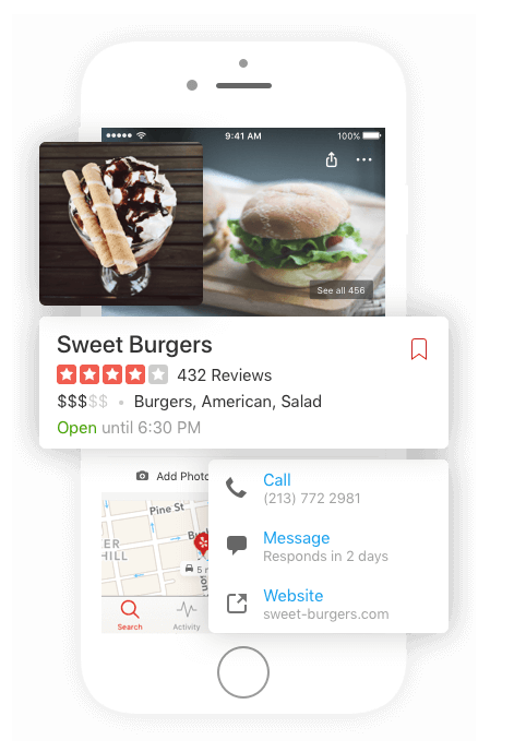Sweet Burgers Yelp on mobile device