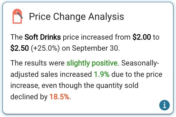 Price change analysis for soft drinks