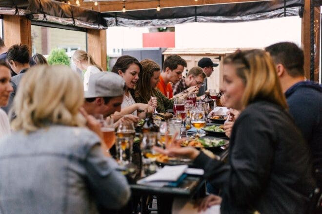 People dining outdoors