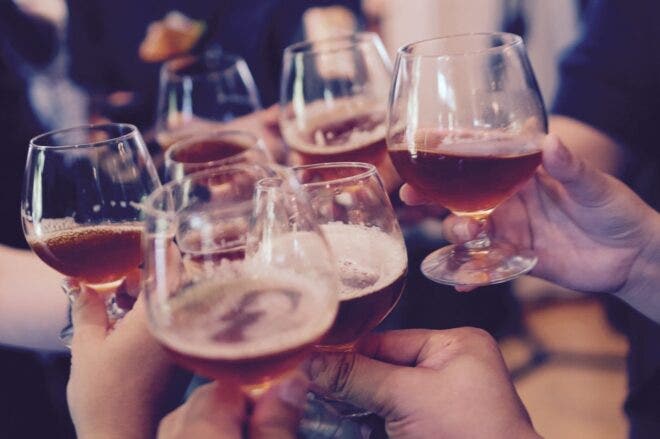 Clinking glasses during toast