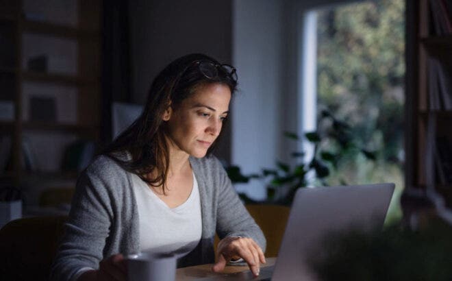 Woman working at a laptop