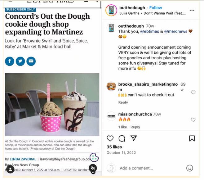 Out the Dough social post with picture of product