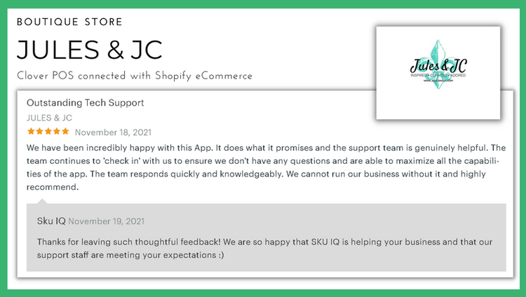 Jules & JC testimonial: Knowledgeable and responsive support team