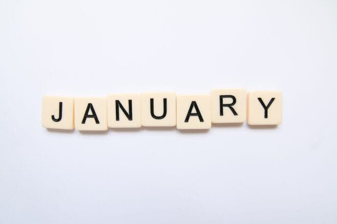 January spelled in letter tiles