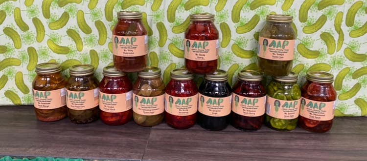Jars stacked of Aliskas Amazing Pickles
