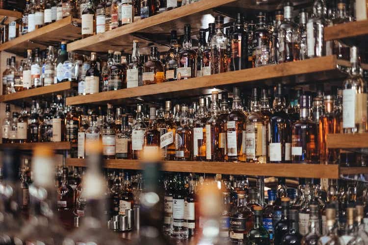 Liquor bottles on shelves