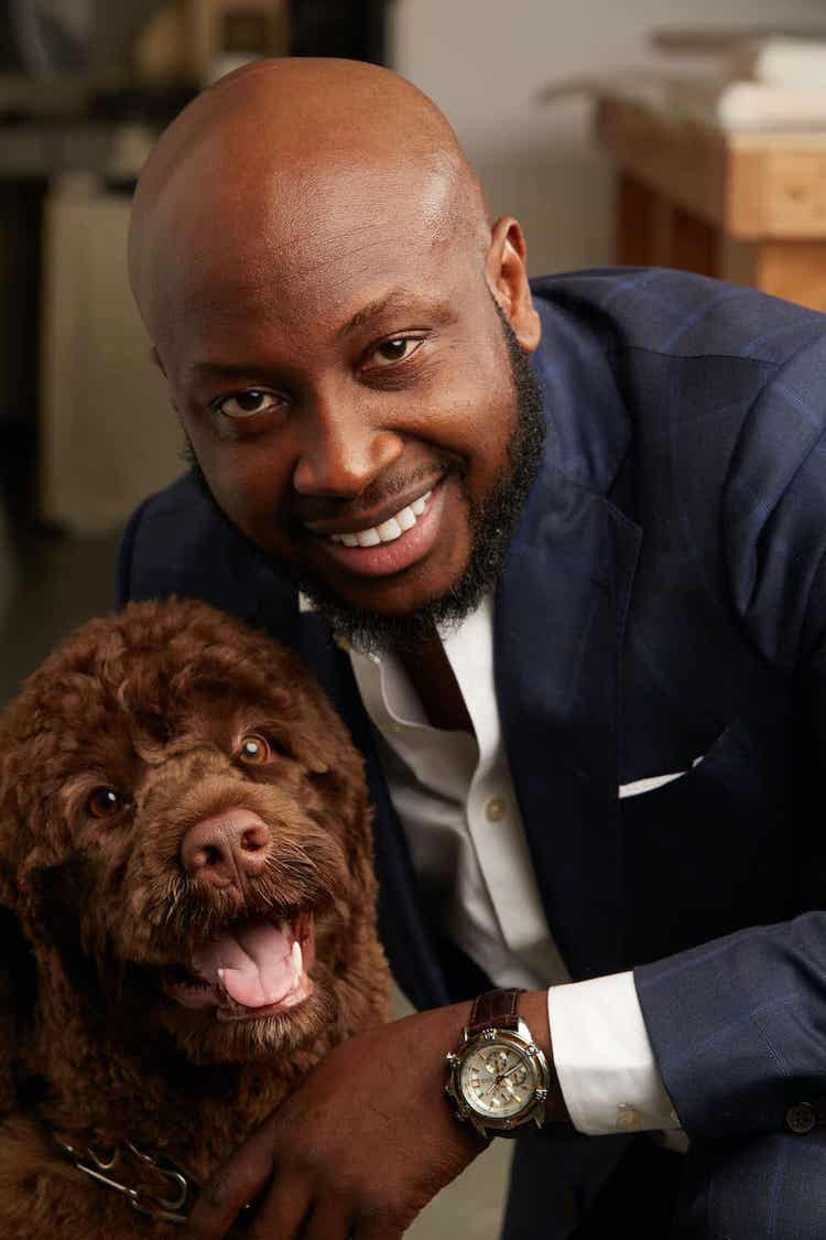 Man posing with dog