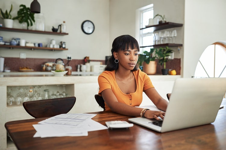 Woman working on laptop