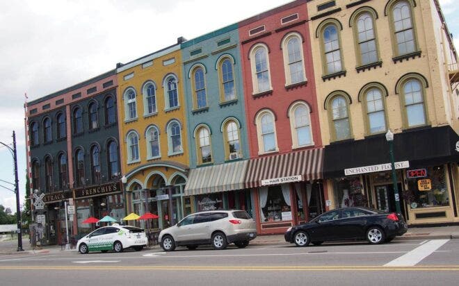 Row of colorful buildings