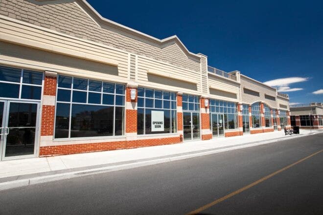 Strip mall with new empty storefronts