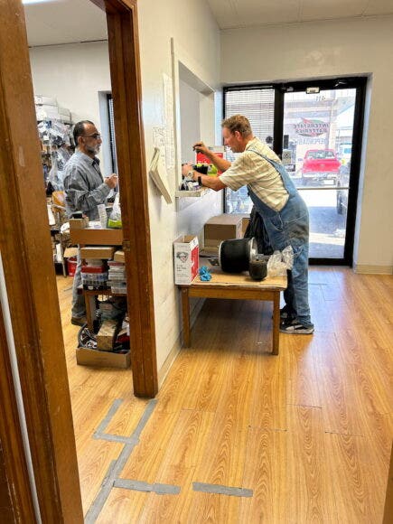 Customer standing in interior of Katy Truck Parts