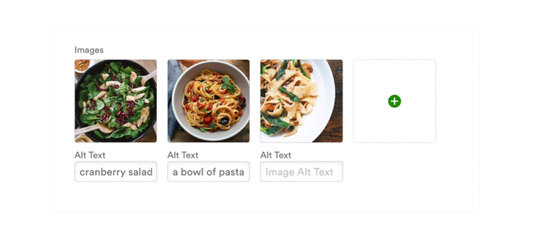 Alt text examples of various meals