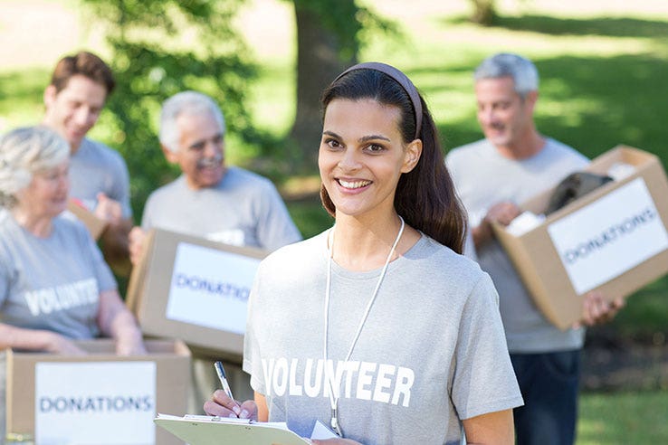 Volunteer group with boxes