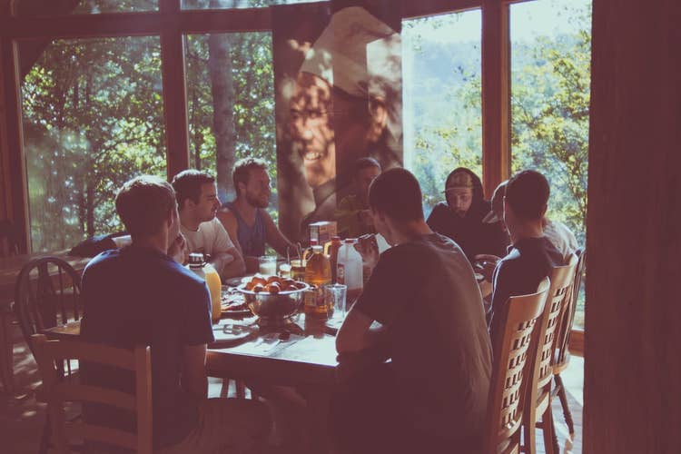 Group sitting in restaurant