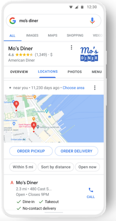 Google Maps displaying a restaurant profile