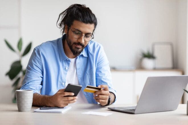 Man making purchase on mobile phone