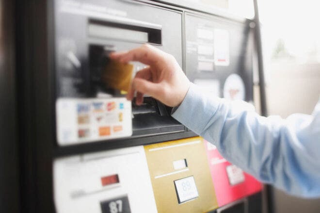 Inserting card at gas pump