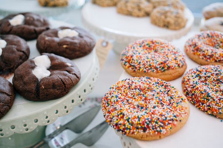 Close up of brownie cookies and sprinkle sugar cookies