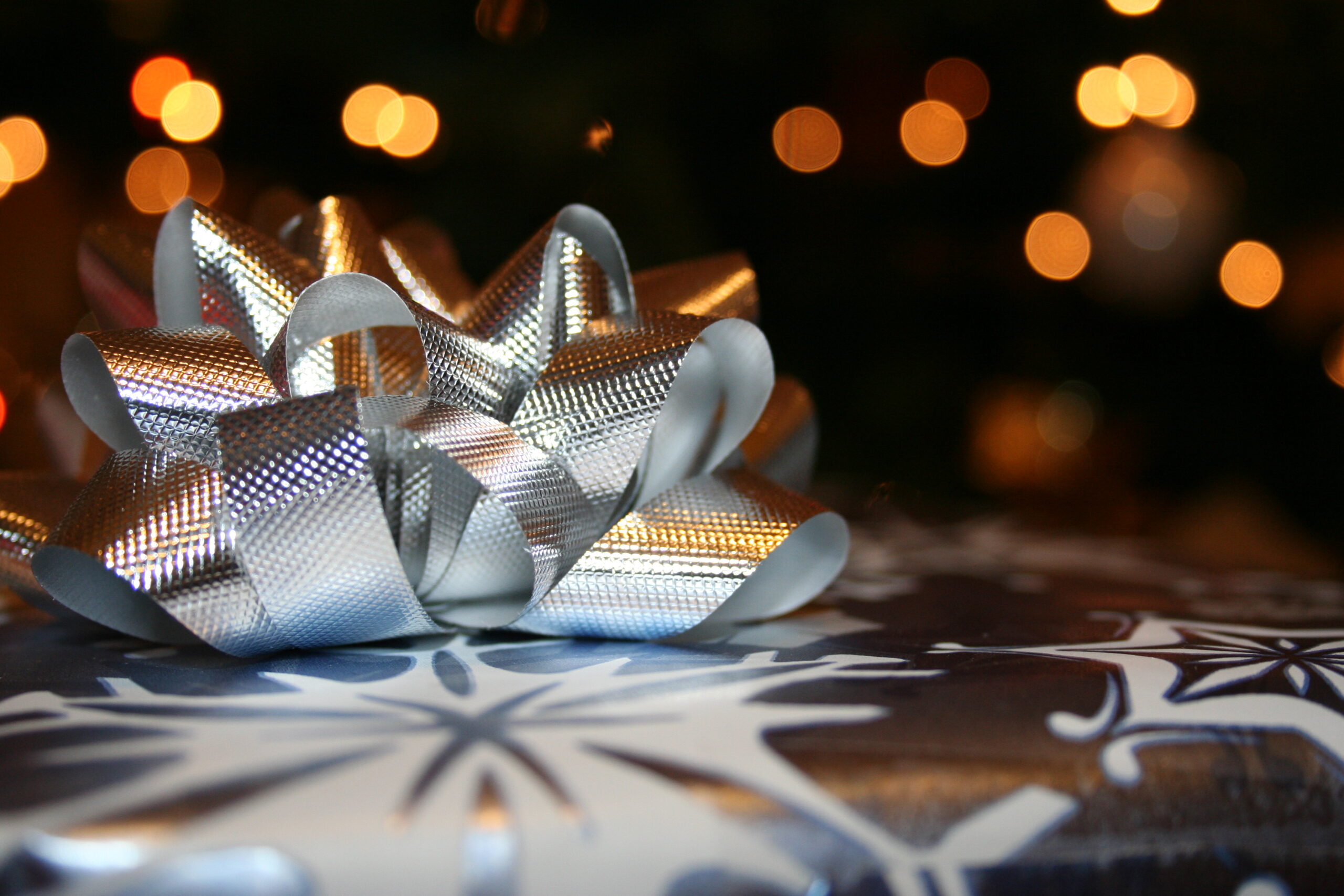 Silver bow on gift