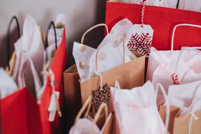 Group of holiday gift bags