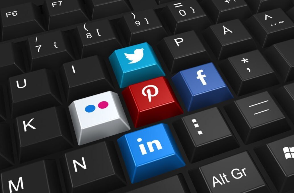 Social media icons on keyboard