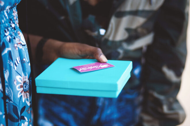 Business card on gift box