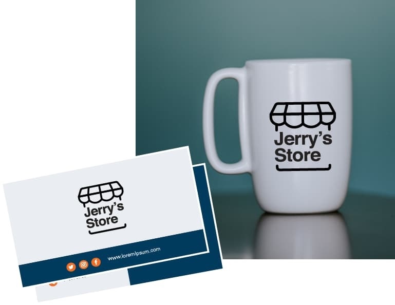 Jerry's Store mug and business cards