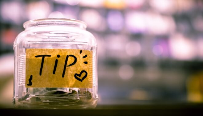Tip jar on a counter