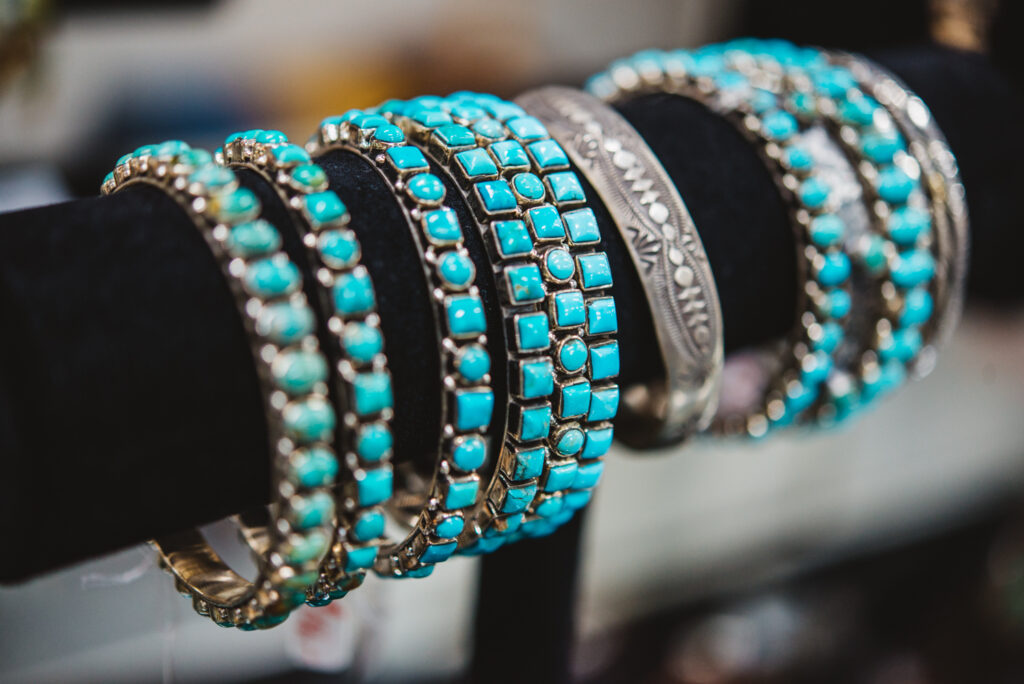 Turquoise bracelets on display