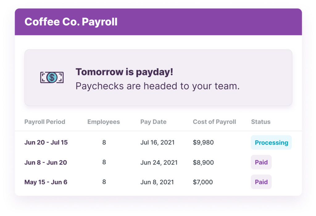 Homebase Payroll interface example